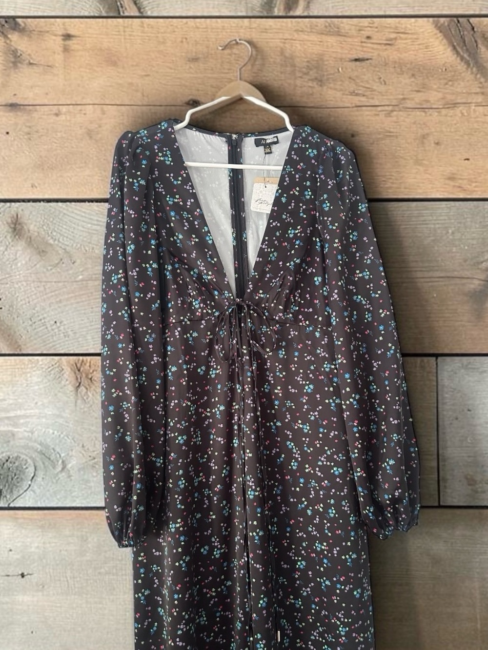 Free People Black Maxi Dress with Pink and Blue Floral Print